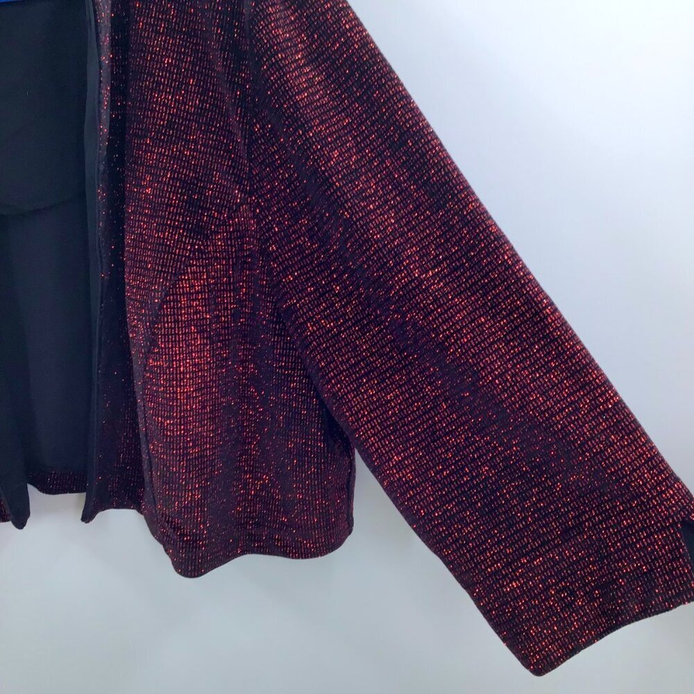 Dressbarn Women's 22W Bolero Cropped Jacket Red Black Metallic Glam Christmas - Picture 7 of 11